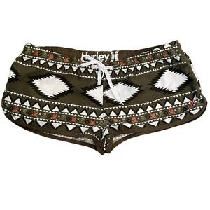 Hurley Board Shorts Aztec Green Print Skulls Summer Swim Suit